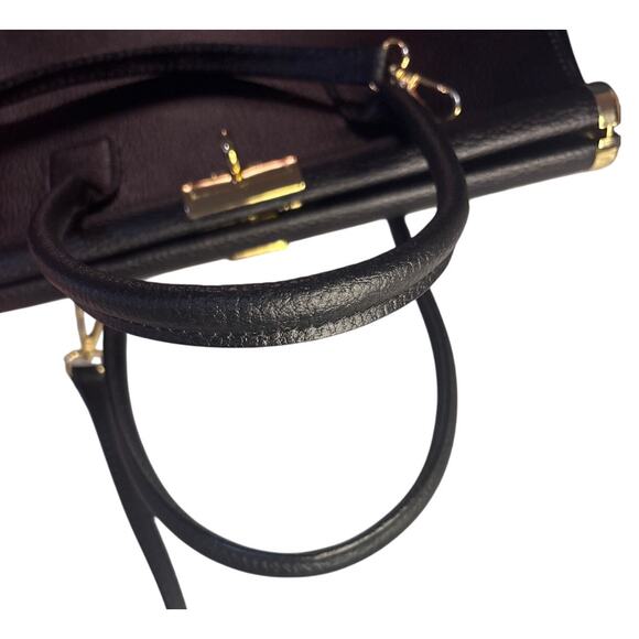 Vintage Italian Black Leather Structured Handbag - Picture 11 of 16